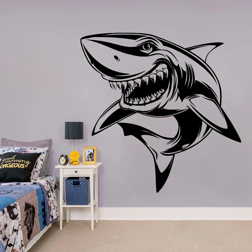 Large Shark Fish Ocean Wall Sticker Bedroom Nursery Shark Whale Under Sea Fish Wall Decal Kids Room Vinyl Home Decor (4)
