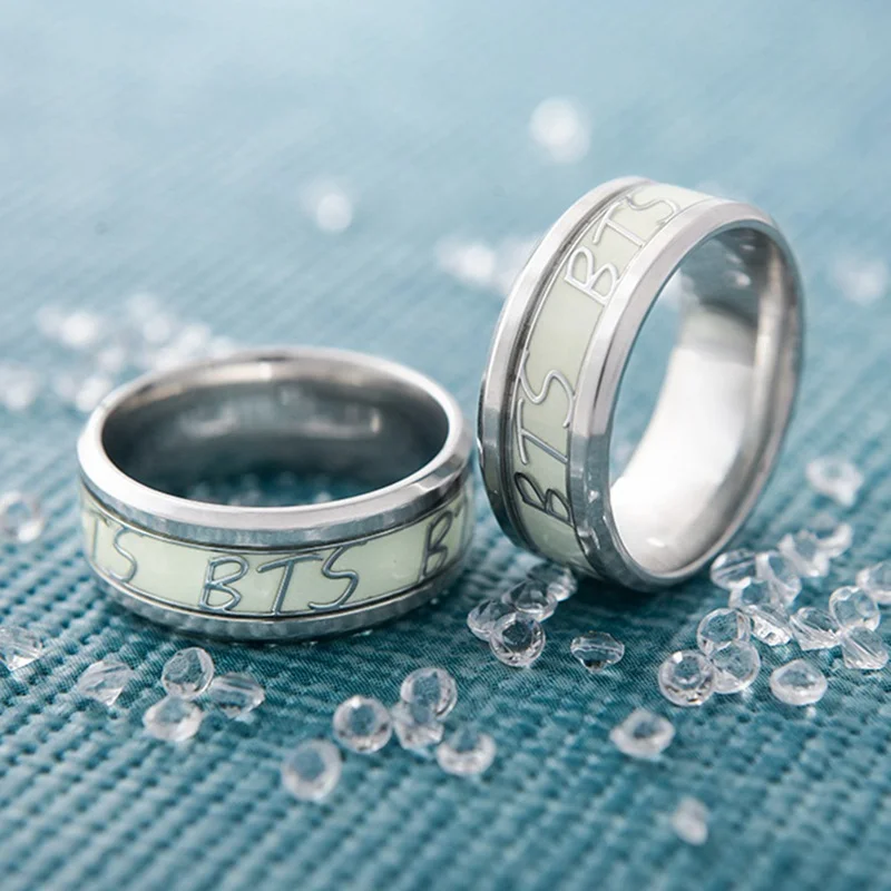 KPOP BTS Ring Night Luminous Finger Rings Bangtan Boys V Jung Kook Jimin RM Suga Jewelry Rings Accessories For Men Women