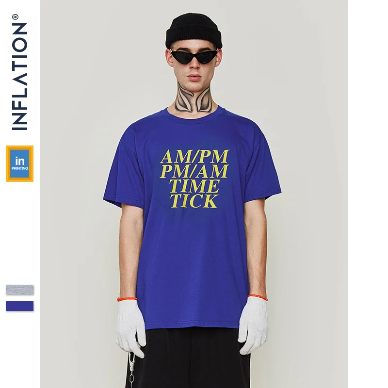 

INFLATION Fashion Brand Men T-Shirt AM/PM Time Tick T-shirt Casual T Shirts Tops Tees For Men Casual Top Tee 91301S