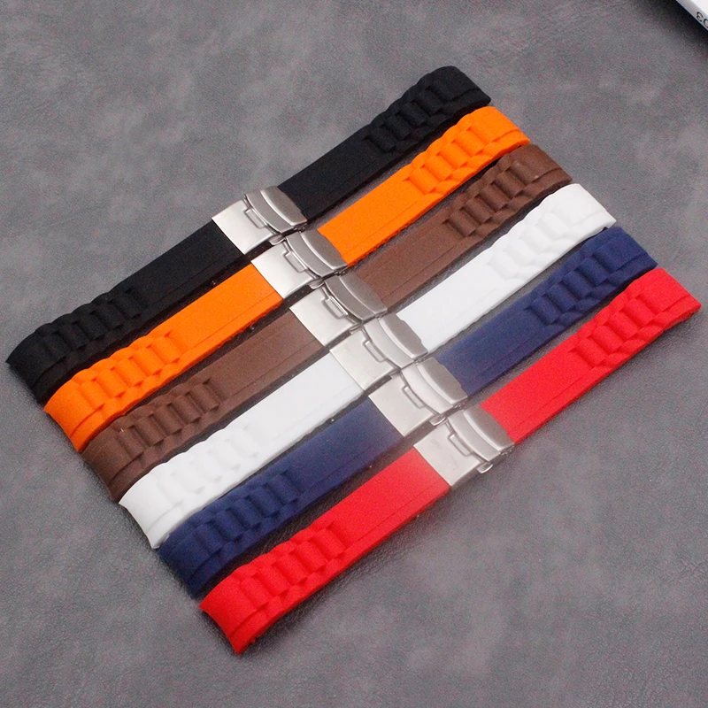 

Silicone strap men's folding buckle 20mm22mm watch accessories ladies outdoor sports and leisure waterproof natural rubber strap
