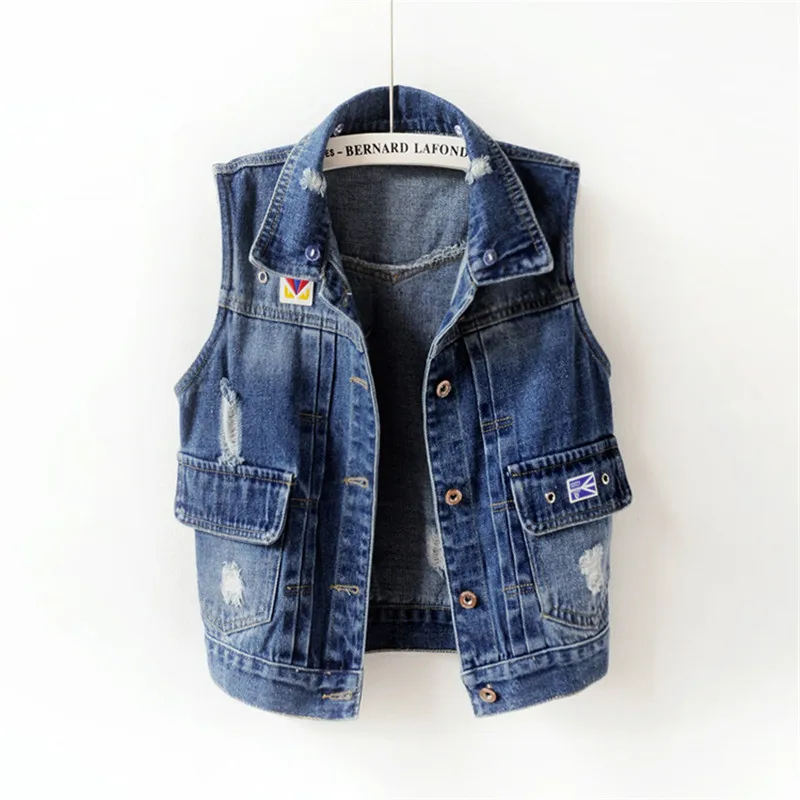 

Women Sleeveless Hooded Denim Vest Jacket 5XL Autumn Vintage Fashion Frayed Short Vest Coats Small Size Blue Jeans Streetwear
