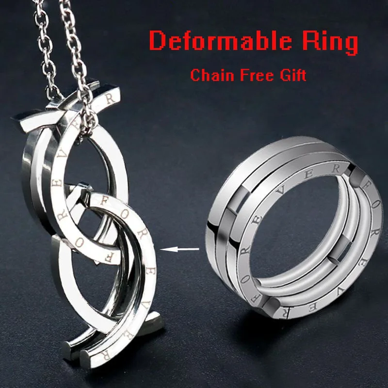 

Top Quality Stainless Steel Deformable Folding Ring Letter FOREVER Love Statement Rings For Men Women Brand Jewelry Free Gift