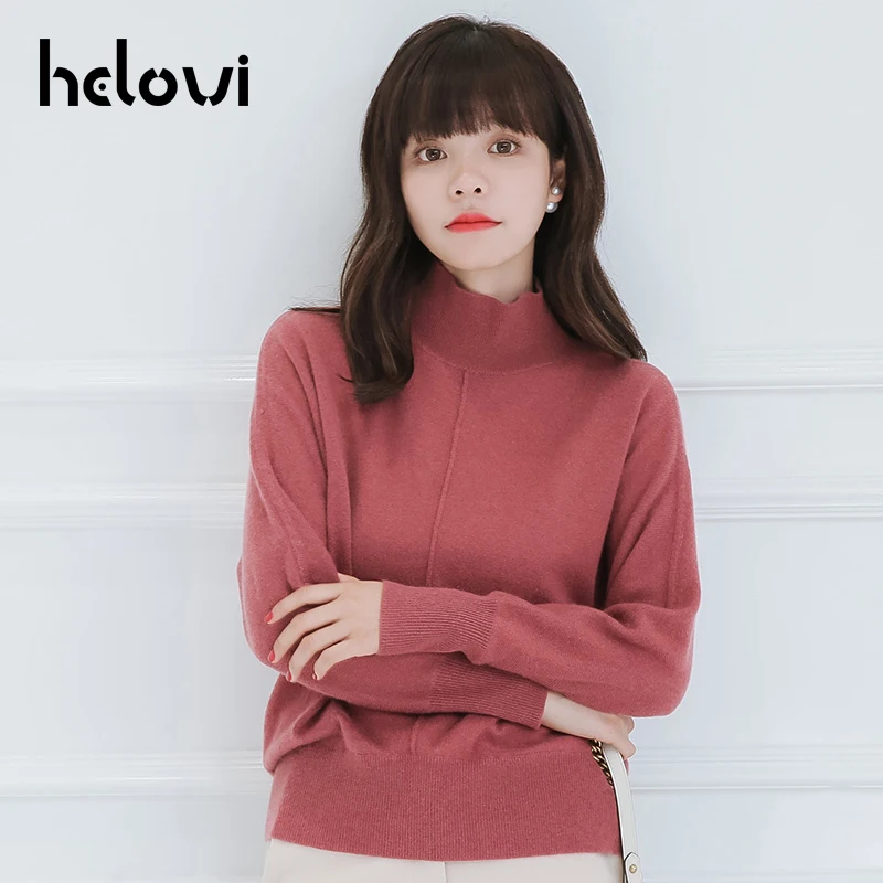 Helovi Turtleneck Sweater Women Fashion 2018 Autumn Winter  Tops  cashmere Knitted Pullovers Long Sleeve Jumper Pull Femme  