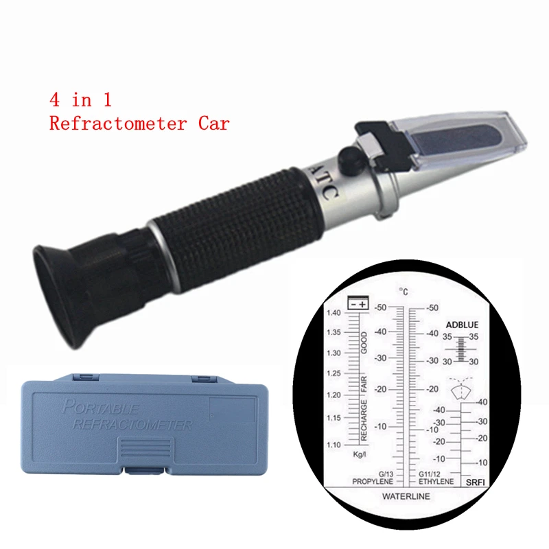 4 in 1 Refractometer Antifreeze Adblue Engine Fluid Adblue Propylene Ethylene Glycol Car Cleaning Battery Fluids Tester ATC +Box