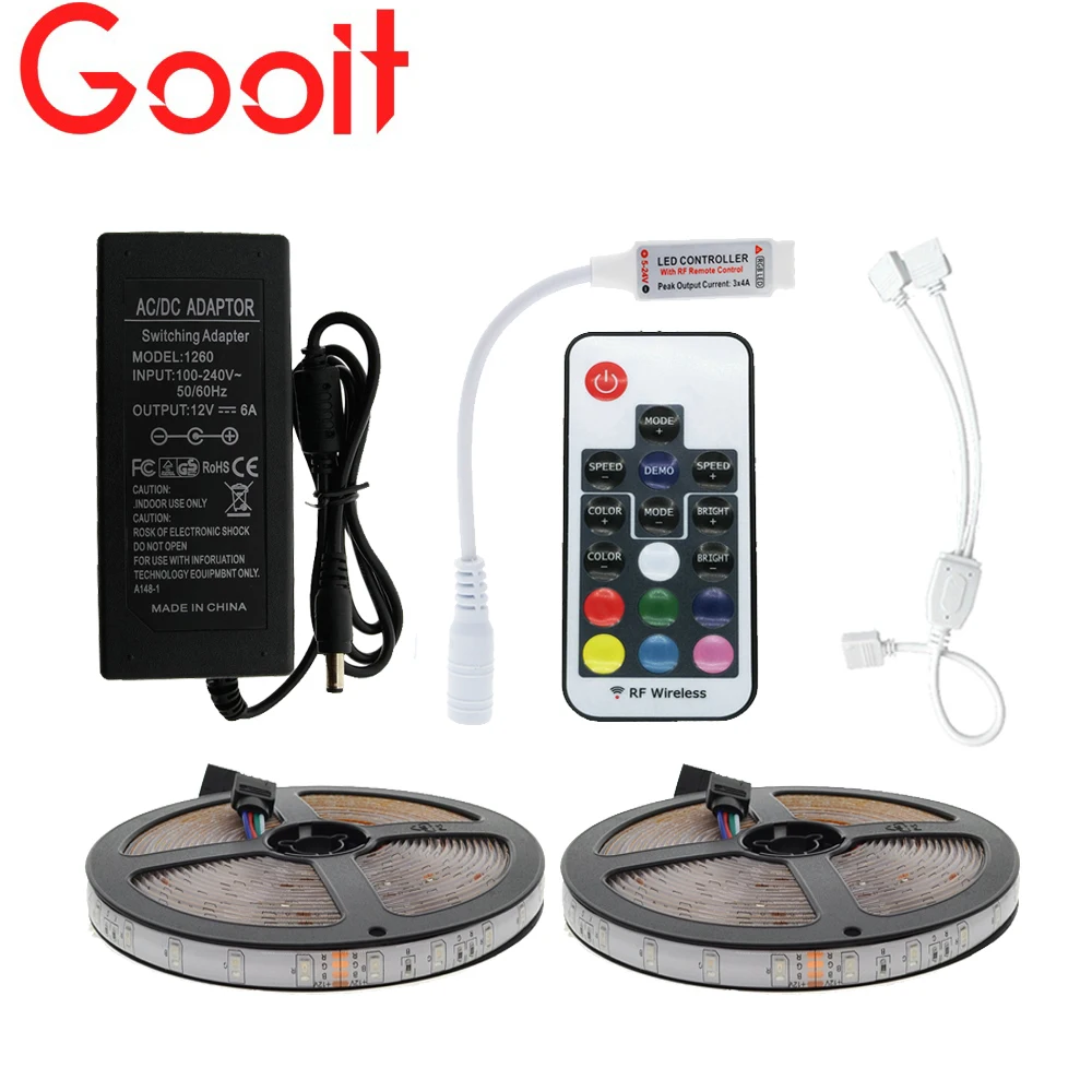 

LED Strip IP65 Waterproof 3528 RGB 10M Strip Light Set +17key RF Wireless Remo Controller+12V 6A Power Adapter