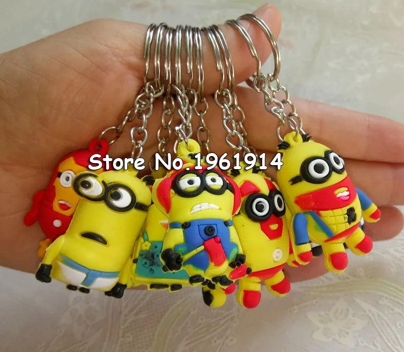 

free 40pcs 3.5cm pvc minion Keys Chain Kids 3D Despicable Me Minions Action Figure Keychain Keyring mixed 6 designs R