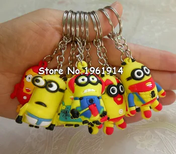 

free 40pcs 3.5cm pvc minion Keys Chain Kids 3D Despicable Me Minions Action Figure Keychain Keyring mixed 6 designs R