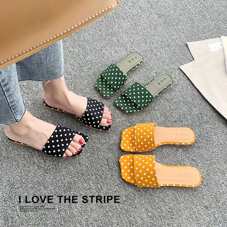 

SLHJC Women Slippers Fashion Polka Dot open Toe Summer Sandals Flat Heel Outside Cozy Slides Drags Holiday Beach Seaside Shoes