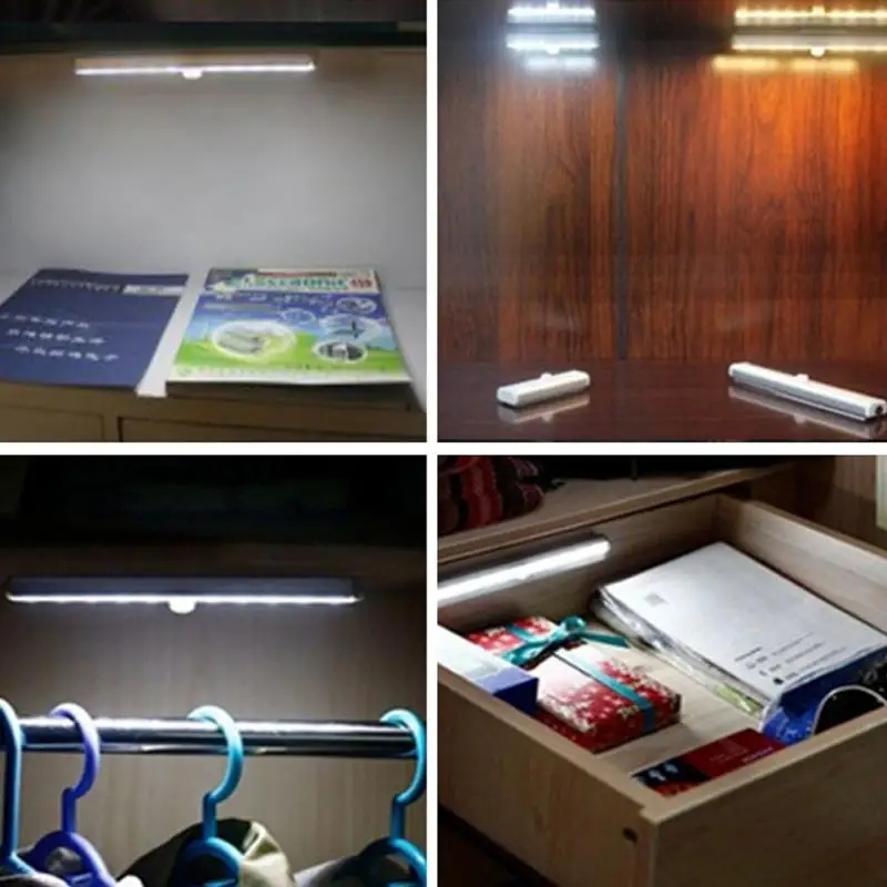 10 светодиодный PIR датчик движения безопасности светодиодный светильник USB Перезаряжаемый шкаф лампа