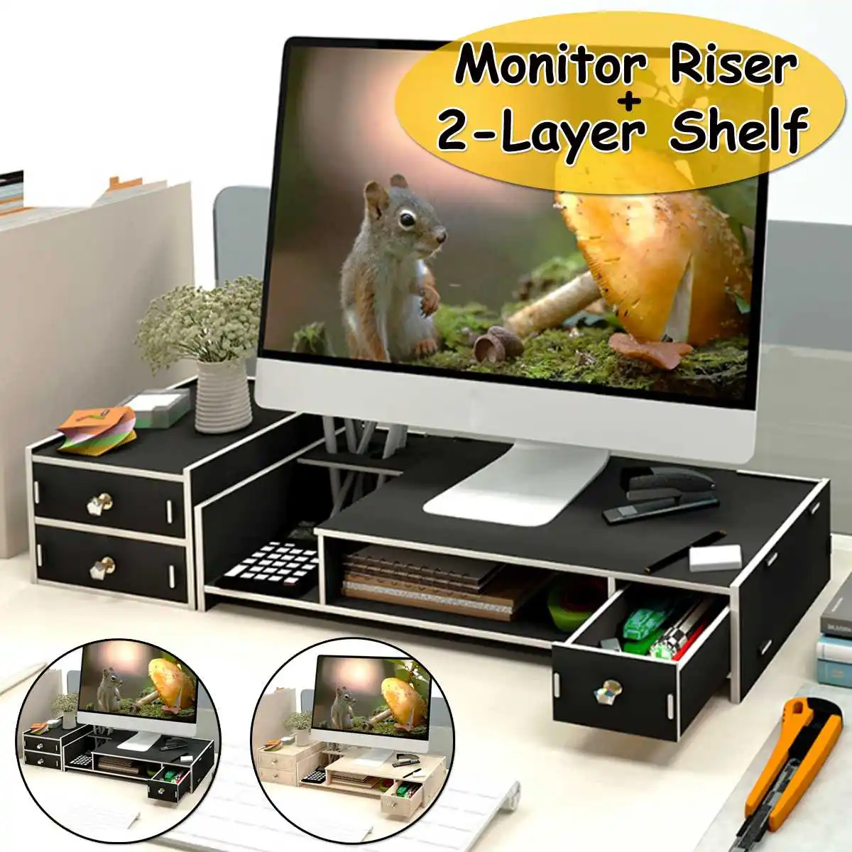 

Wood Shelf Plinth Multi-function Desktop Monitor Stand Computer Screen Riser Laptop Strong Laptop Stand Holder for Notebook TV