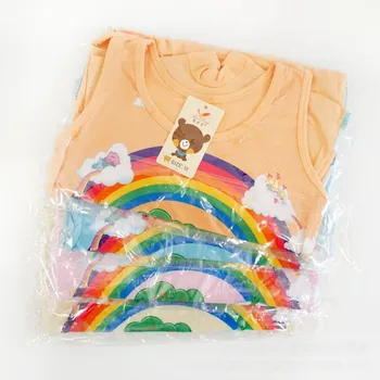 

1set summer Children girl Pajama Sets Casual girl Bamboo fiber vest + short Pants 5color randomly TZ07