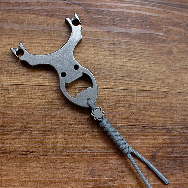 

1PC High Quality TC4 Titanium Alloy Metal Slingshot Shelf Bottle Opener With Spider Pendant Lanyard Rope EDC Multifunction Tools