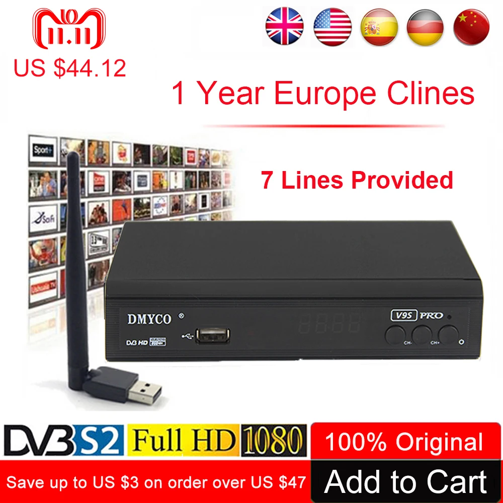 1 Year Europe C-line Server HD V9S Pro DVB-S2 lnb Satellite Receiver Full 1080P Italy Spain Arabic TV box With USB Wifi Receptor 1 Year Europe C-line Server HD V9S Pro DVB-S2 lnb Satellite Receiver Full 1080P Italy Spain Arabic TV box With USB Wifi Receptor
