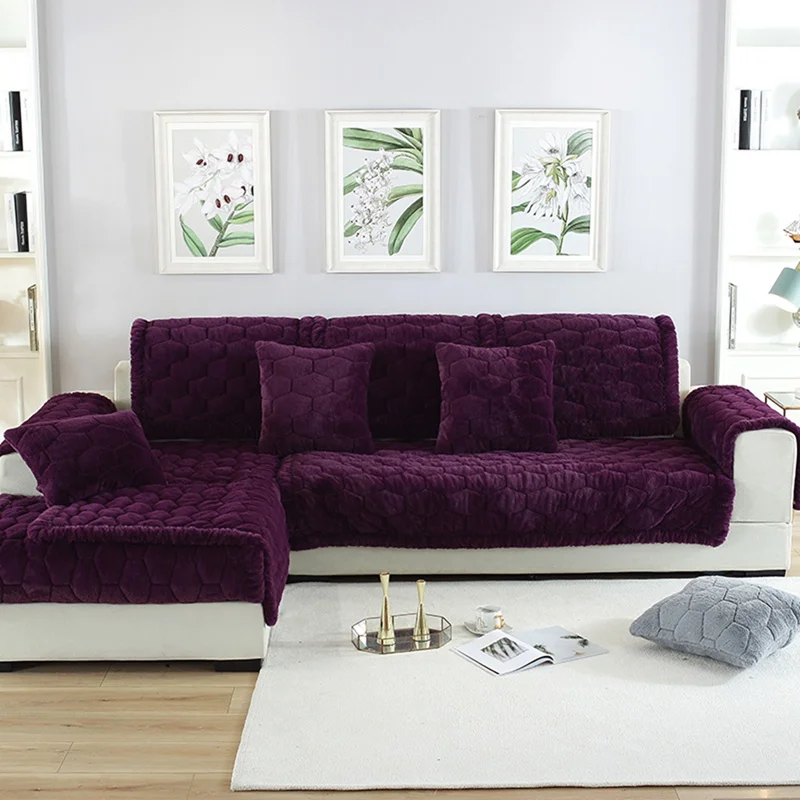 1 шт. чехлы для диванов для гостиной, защита для мебели, утолщенный плюшевый тканевый чехол для дивана, нескользящий чехол для дивана - Цвет: Purple