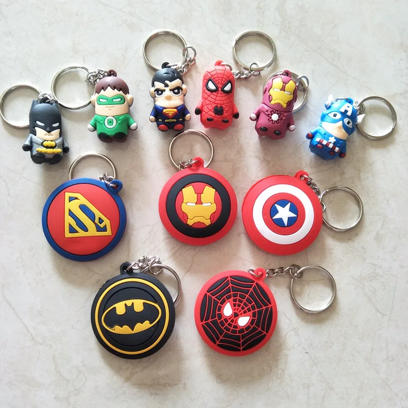 

Avengers keychain PVC key ring Captain America Batman Spider Man Superman Iron Man Green lantern cute fun cartoon stereo pendant