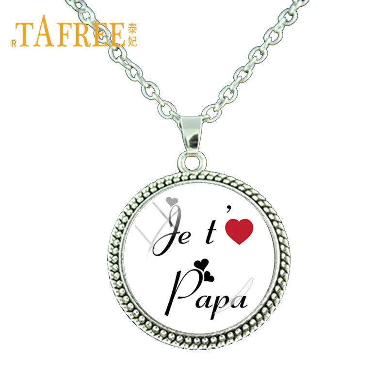 TAFREE Retro Vintage Letter Necklace Je Tɺime Papa Round Pendant Super Happy Father's Day Charms Jewelry Ct502 | Украшения и
