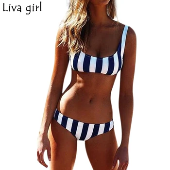 

Liva girl Women Blue Striped Bikini Bandage Brazilian Beachwear womens 2019 swim wear sexy swimsuit african print bikini S09
