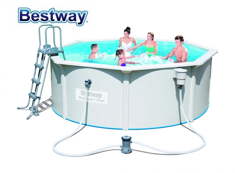 56571 Bestway круглый 12'x4" /3,60 м x 1,20 м гидриевый бассейн набор над наземной железной плитой бассейн набор: бассейн, фильтр насос, безопасная лестница, матрас