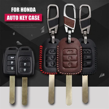 

LUNASBORE Genuine Leather Car Styling Key Cover Case Key Pack Cover For Honda Fit XRV VEZEL Auto Key Cover Accessories