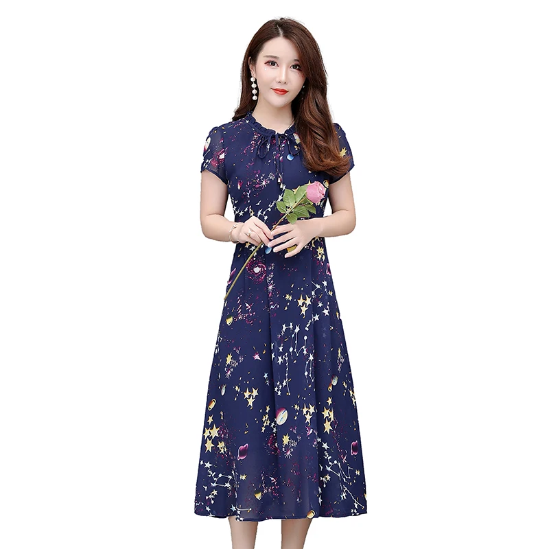 2019 Винтаж Летние цветочные шифон Boho платье плюс Размеры элегантный Для женщин
