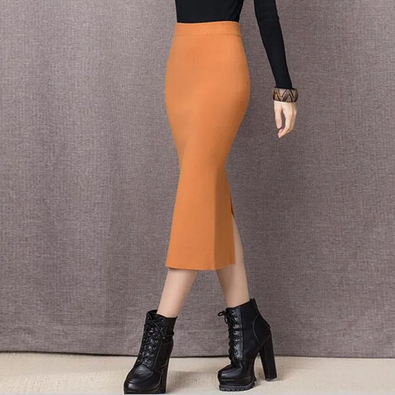 Осенне-зимняя юбка Женская длинная юбка Толстая Высокая талия женские юбки-карандаш элегантные тонкие размера плюс шерстяные юбки для женщин XS-5XL 6X