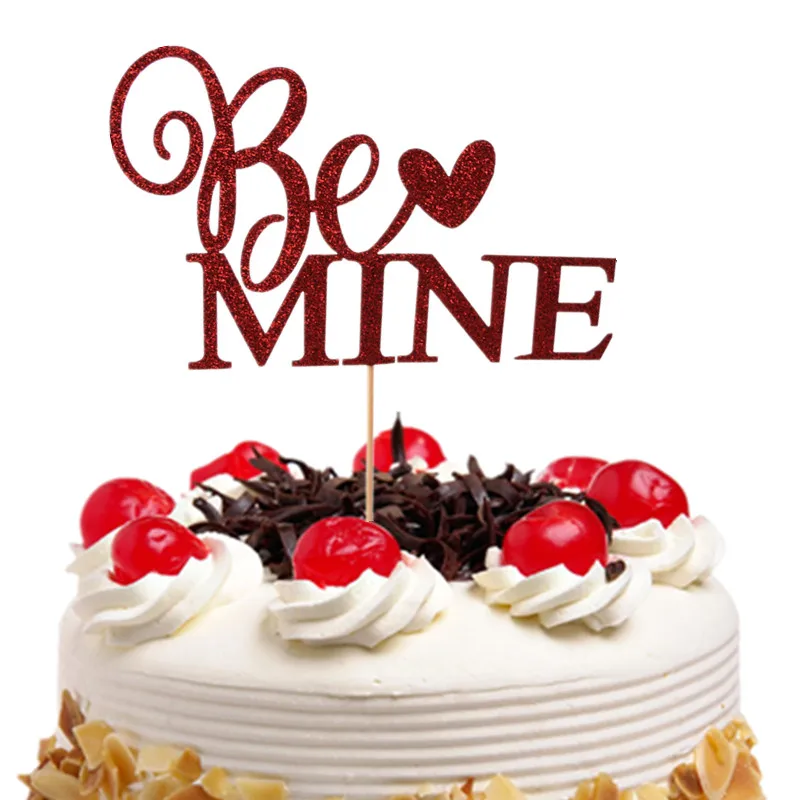 50 шт./лот для торта флаги Be Mine блестящий красный топ кекса детей дня рождения