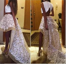 Sexy Zwei Stücke Appliques Weiße Blume Spitze Kurze Abendkleider Neue Backless High Low Spitze Kurze Heimkehr-abschlussfeier Kleider