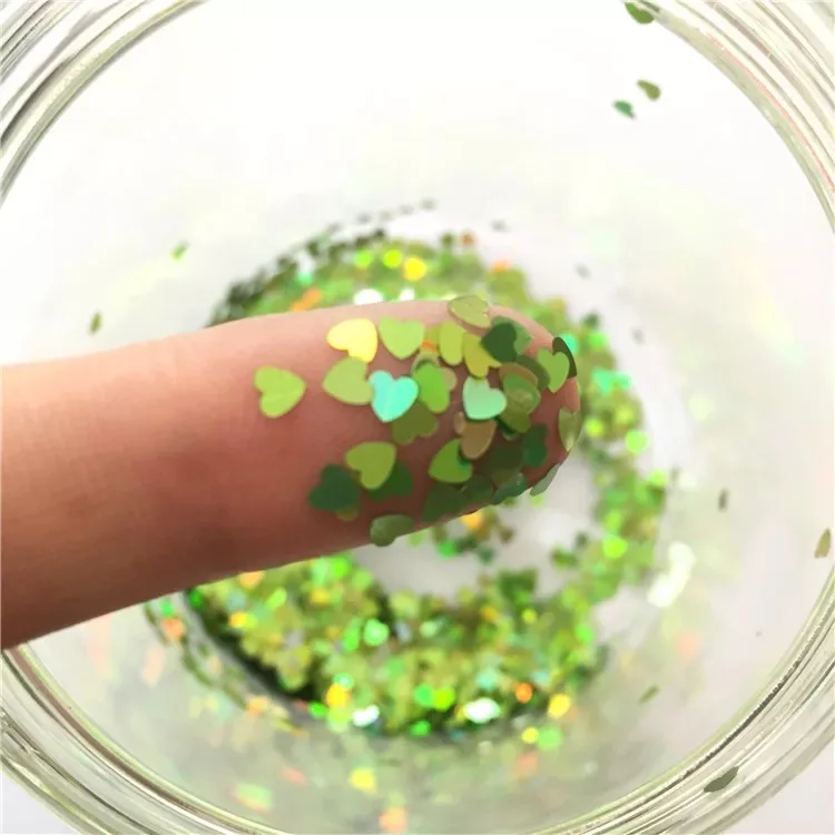 10 г ультратонкие 3 мм Сердце Блеск пайетки для рукоделия PET пайетки для ногтей искусство маникюр/Свадьба Рождество Конфетти украшения - Цвет: Laser green