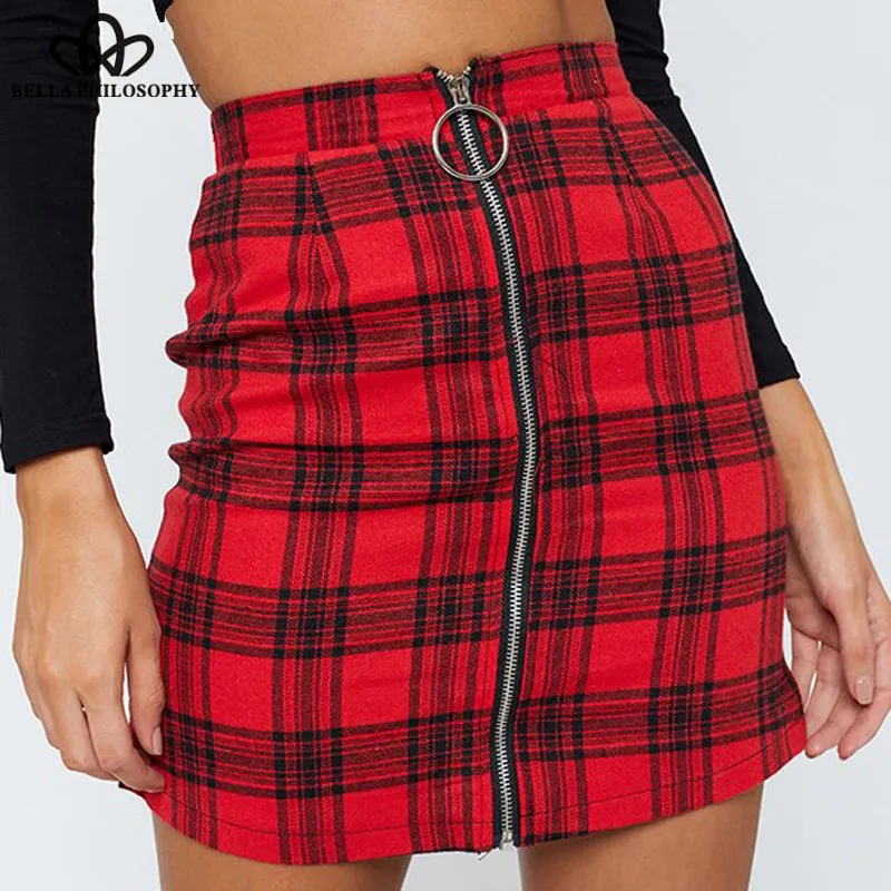 Wonder Spring High Waist Mini Skirts Vintage Zipper Female Plaid Skirts Casual Street Wear Lady A-Line Skirts Bottoms 2019 new