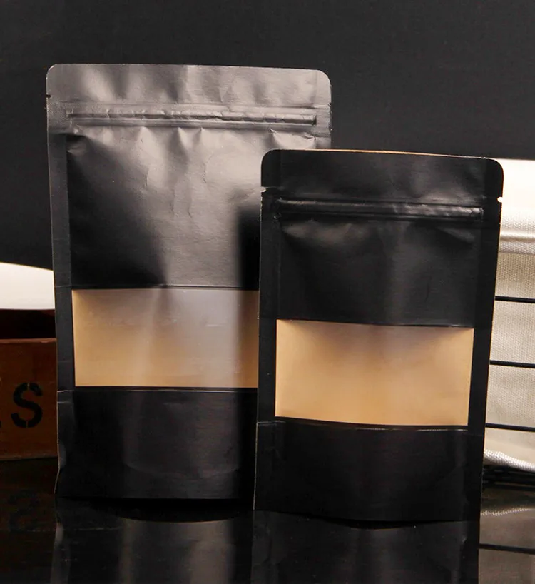 50 шт./лот черная крафт-бумага матовое окно вертикально стоящий пакет закуски печенье чай пакет для упаковки кофе X-mas бумага Подарочный мешок