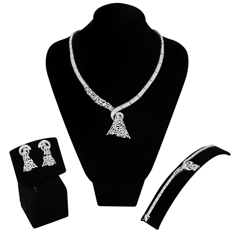 

Women wedding party Jewelry Sets setting white cz 4pcs sets ( necklace + bracelet + earrings + ring) free drop shipping
