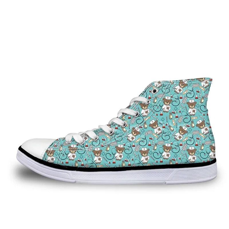 

THIKIN Sneakers Women High Top Vulcanize 3D Hipster Pattern Design Printed Nurse Bear Cute Canvas Non-Slip Shoes for Women Flats