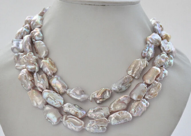 

FREE SHIPPING>>>@@ > N3807 3Strds 20mm LAVENDER BAROQUE DENS KESHI REBORN PEARL NECKLACE