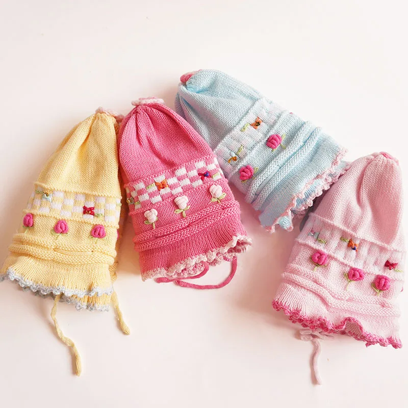 Flower Baby Girl Beanie Hat Crochet Lace Sweet Princess Cotton Cap Infant Newborn Girls Knitted Bonnet Soft for Spring Autumn