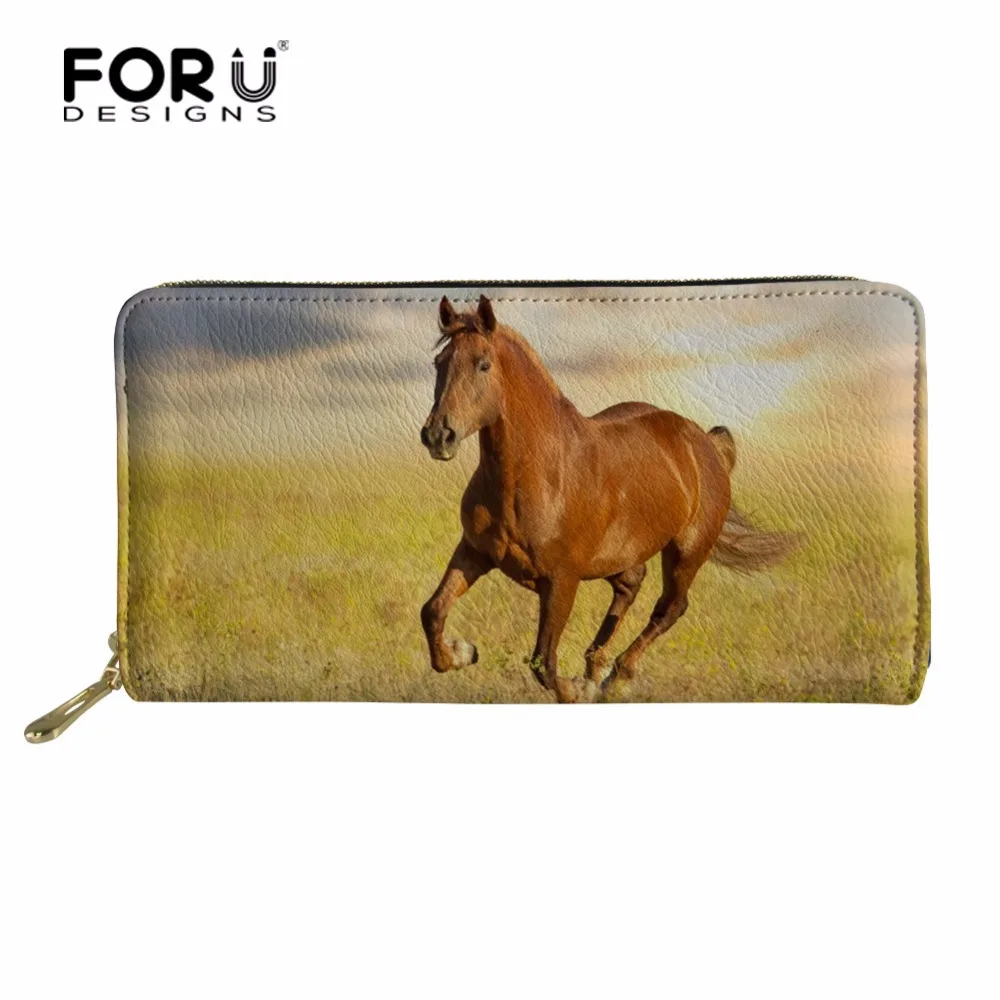 FORUDESIGNS 2018 Men Wallets for Credit Card Ladies Horse Long Money Bag Males Crazy Cool Horse Coin Pocket Boys Card Holder