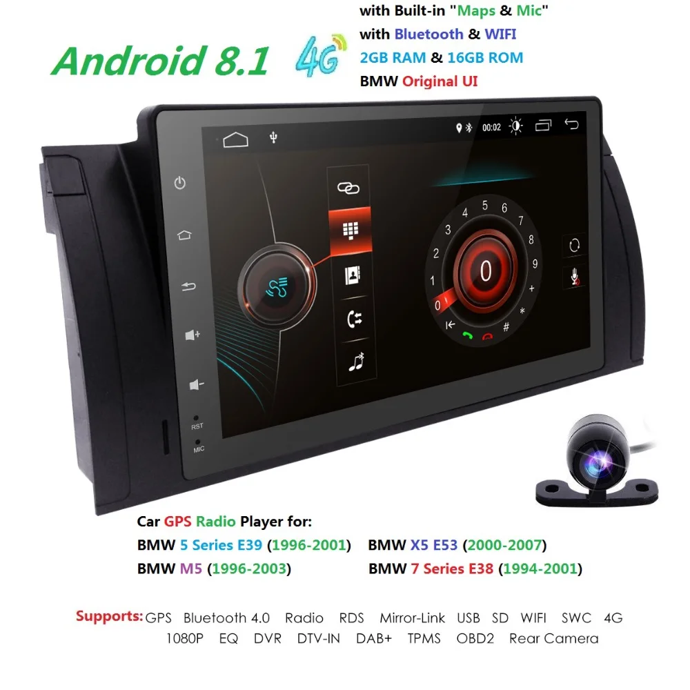 Discount 9" 1 Din AutoRadio Car NO DVD Multimedia for BMW E39 bmw x5 e53 M5 Android 8.1 Gps-navigation Tape Recorder Head unit Wifi BT 4G 3