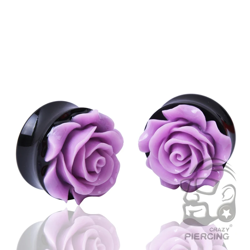 

1 Pair Purple Color Rose Resin UV Acrylic Saddle Ear Plug Fit Flesh Tunnel Ear Stretcher Body Piercing Jewelry
