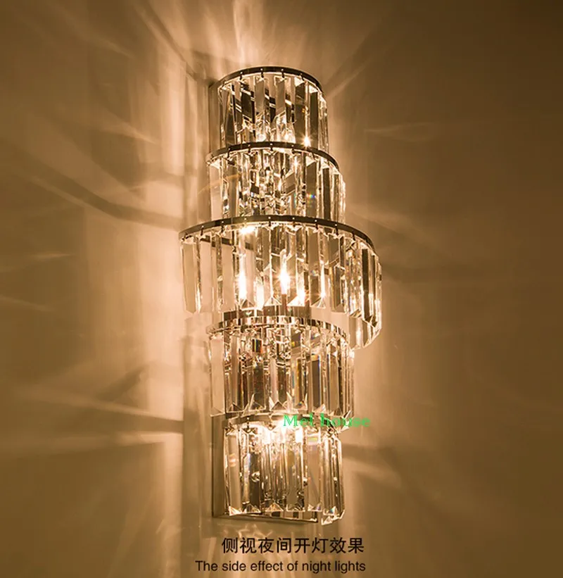 Lâmpadas de Parede de Cristal Barra de Cristal Lâmpada de Parede de Metal Luz de Parede Iluminação Interior Longo Arandela Hall Grande Led Projeto Personalizado 10 longo barra de cristal arandela hall grande