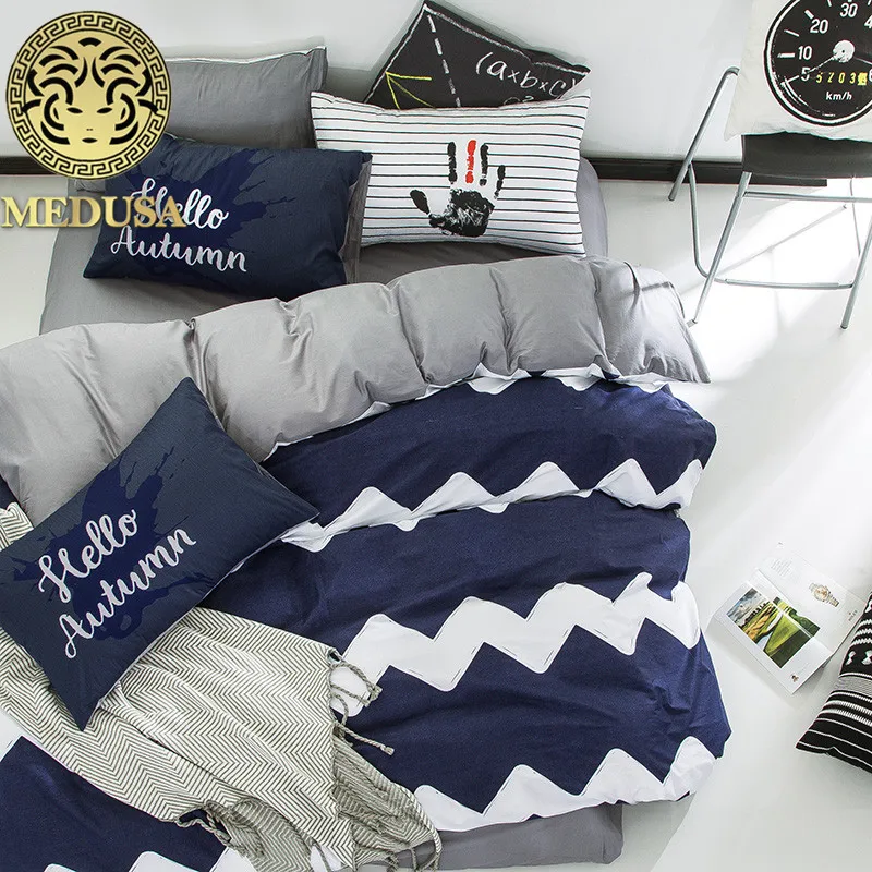 

Medusa 100% cotton Nordic feather bedding set king queen single size 3/4pcs duvet cover flat sheet pillow case set