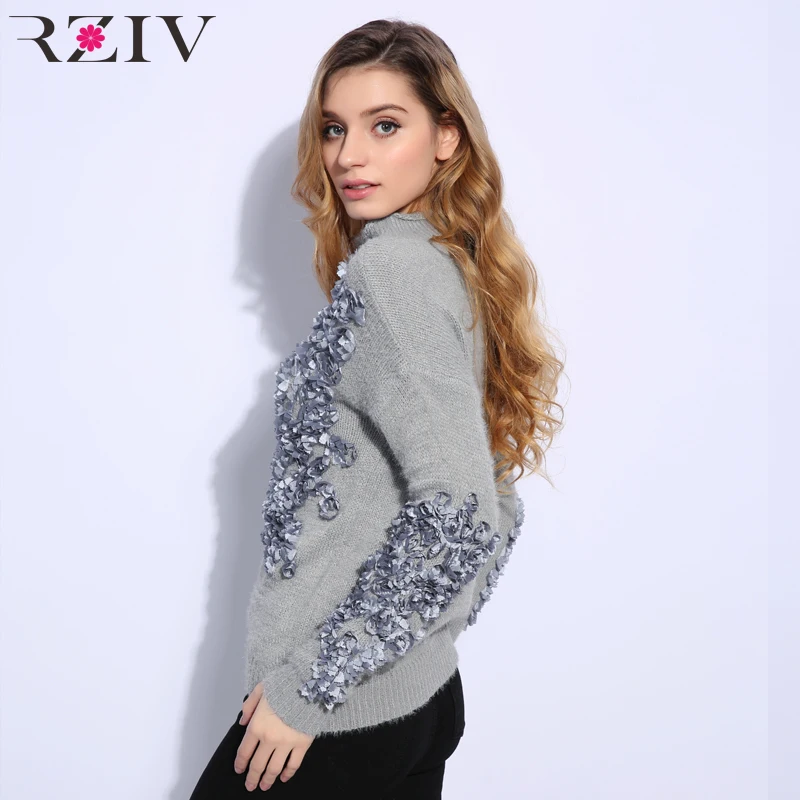 RZIV 2018 Autumn and winter women sweater and pullovers leisure female flowers embroidered patch knitted sweater