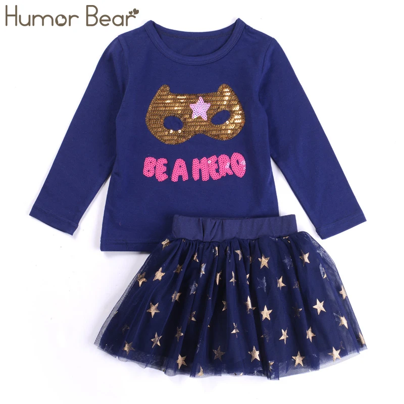 Humor Bear Комплект одежды для маленьких девочек с надписью из пайеток футболка с длинными рукавами+ юбка с принтом «звездочка» комплекты одежды для девочек из 2 предметов детская одежда