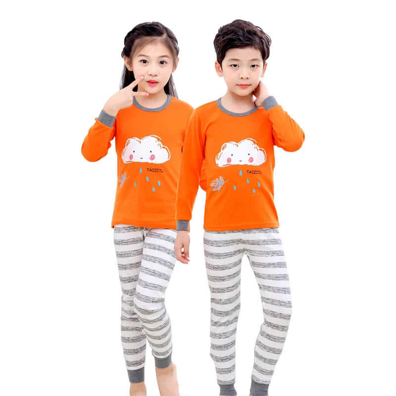 Модный всесезонный детский пижамный комплект с длинными рукавами и милым принтом, ночное белье из чесаного хлопка для детей ясельного