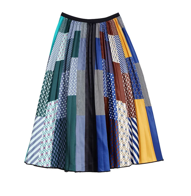 Hongsonghan весенне-летняя плиссированная юбка макси с цветочным принтом в стиле пэчворк, юбка миди с высокой талией, повседневные юбки для вечеринок - Цвет: patchwork color