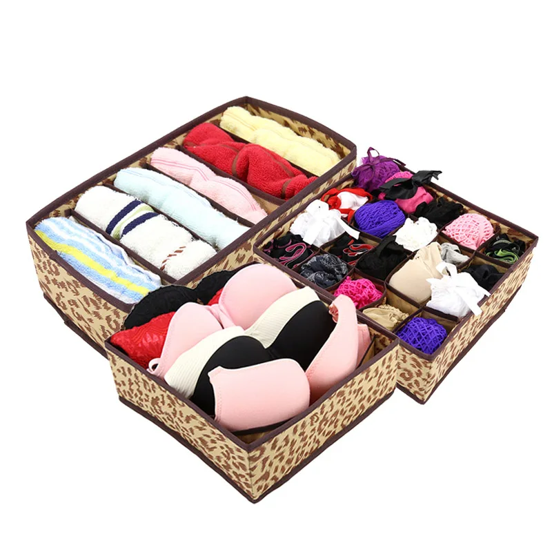 

3Pcs Leopard Home Foldable Organizers Boxes For Socks Ties Underwear Scarfs Socks Bra Organizer Storage Box