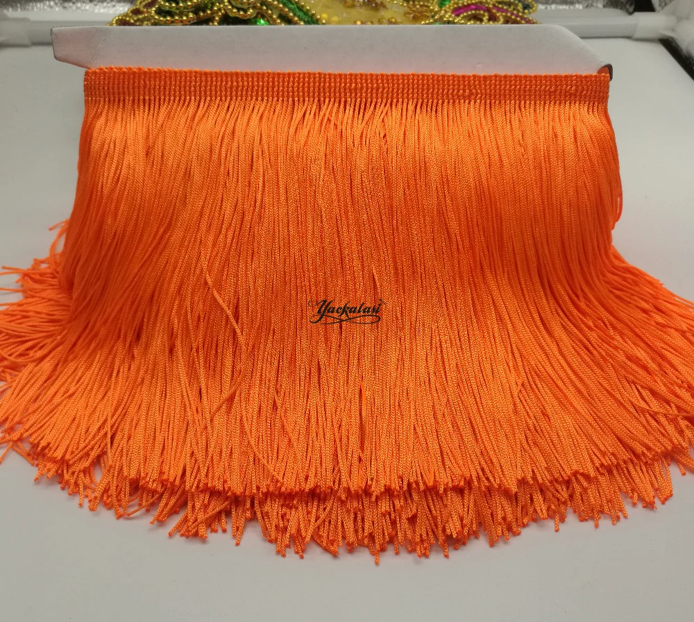 

YACKALASI 10 Meters/Lot Fringe Tassel Double Band 20Cm Polyester Latin Dance Trimming Stage Samba trimming -DarkOragne