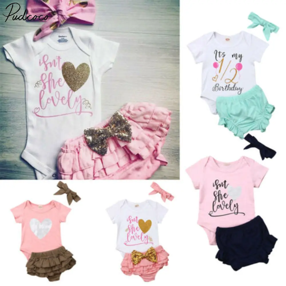 

3pcs Newborn Baby Kid Girl Outfits Clothes Tops Romper Tutu Shorts Pants Set Hot Fly Sleeve Top+stripe Long Pant Set