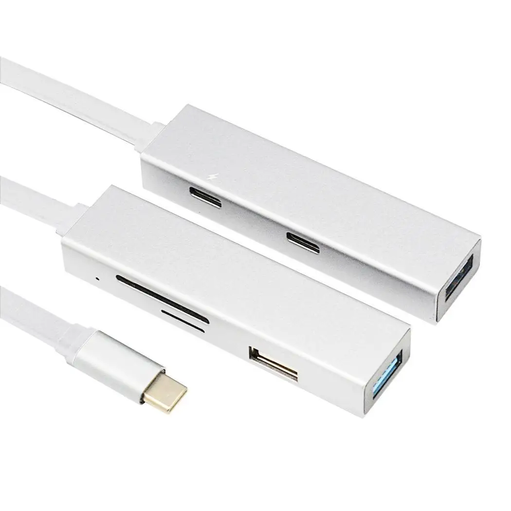 6 в 1 type-C к USB концентратор PD зарядное устройство 20A/5 V адаптер серебро, серый сплиттер 3,1 для ноутбука/телефона - Цвет: silver