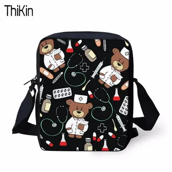 

THIKIN Small Crossbody Shoulder Bag for Women Messenger Bags Girls Cute Cartoon Bear Nurse Doctor Print Handbag Purse Customized