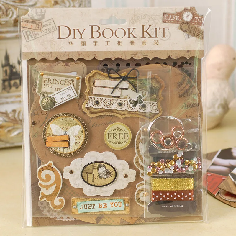 DIY Photo Album Making Kit Vintage Scrapbook Album Set for Kid Birthday