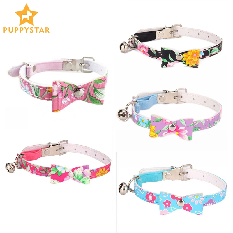 

Cat Collar Breakaway With Bell Bowknot Pet Collars For Cats Dogs Puppies Adjustable Leather Kitten Small Dog-Collar Cute JW0001